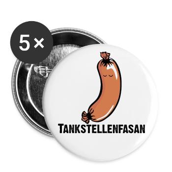 Tankstellenfasan, Knackwurst, Bockwurst, Brühwurst - Buttons klein 25 mm (5er Pack) - Weiß - Vorne