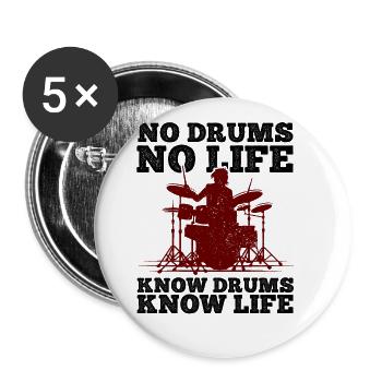 Schlagzeug Spieler Drummer - Buttons klein 25 mm (5er Pack) - Weiß - Vorne