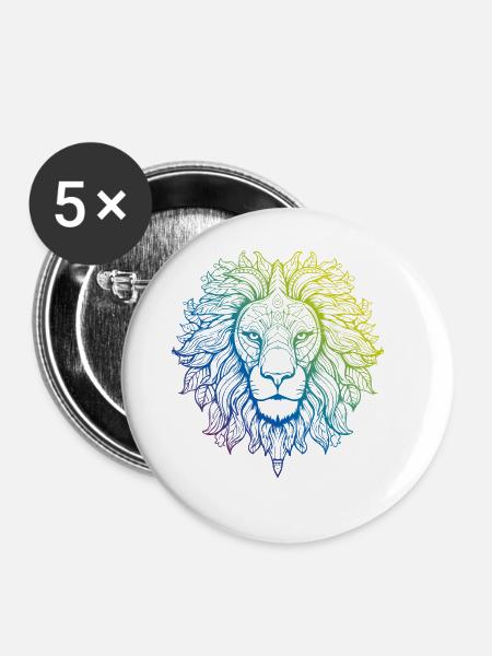 Löwe Mandala Boho - Buttons klein 25 mm (5er Pack) - Weiß