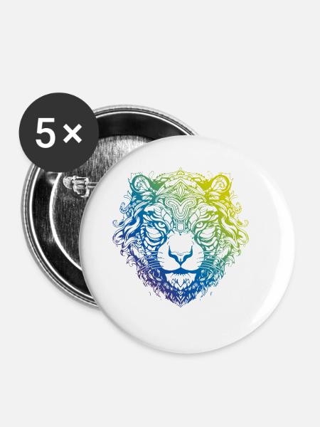 Tiger Mandala Boho - Buttons klein 25 mm (5er Pack) - Weiß