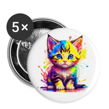 Rainbow Kitty - Buttons small 1''/25 mm (5-pack) - white - Front