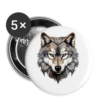Wolf Wolfskopf Wölfe Wolfsrudel Natur Motiv Kunst - Buttons klein 25 mm (5er Pack) - Weiß - Vorne