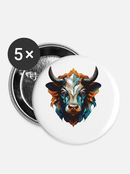 Bulle Portrait Taurus - Buttons klein 25 mm (5er Pack) - Weiß
