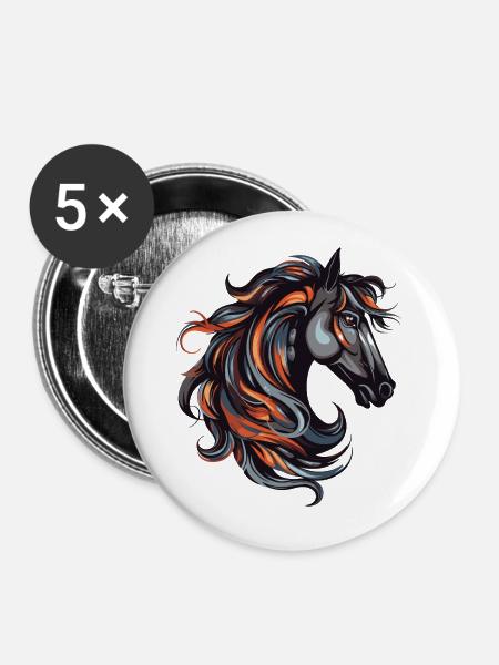 Pferd Portrait - Buttons klein 25 mm (5er Pack) - Weiß
