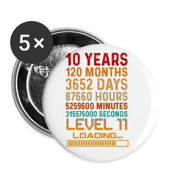 10 Years Birthday 120 Months Level 11 Loading - Buttons klein 25 mm (5er Pack) - Weiß - Vorne