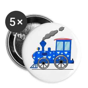 Train pour enfants bleu avec des cœurs - Lot de 5 petits badges (25 mm) - blanc - Devant