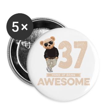 37 Years of being Awesome Teddy Bear - Buttons klein 25 mm (5er Pack) - Weiß - Vorne