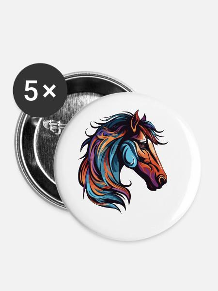 Pferd Kopf - Buttons klein 25 mm (5er Pack) - Weiß