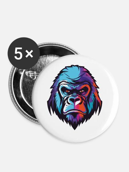 Gorilla Kopf - Buttons klein 25 mm (5er Pack) - Weiß
