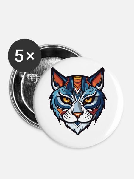 Katze Kopf - Buttons klein 25 mm (5er Pack) - Weiß