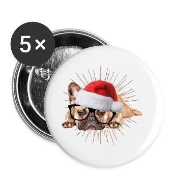 Bouledogue français Chien de Noël Chiens - Lot de 5 petits badges (25 mm) - blanc - Devant