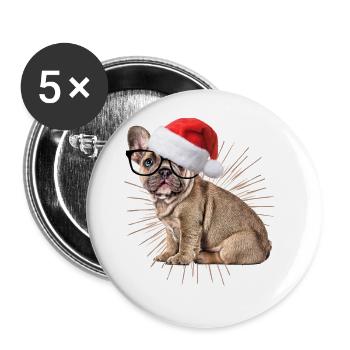 Bouledogue français Chien de Noël Chiens - Lot de 5 petits badges (25 mm) - blanc - Devant