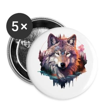 Wolf Wolfskopf Natur Wildnis Abenteuer Wald Kunst - Buttons klein 25 mm (5er Pack) - Weiß - Vorne