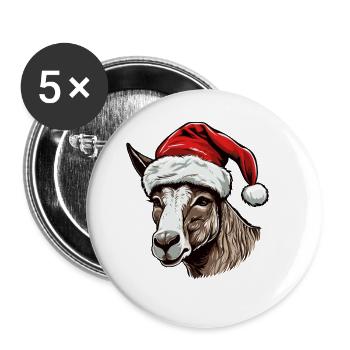 Donkey Christmas Animal Funny Xmas - Buttons small 1''/25 mm (5-pack) - white - Front
