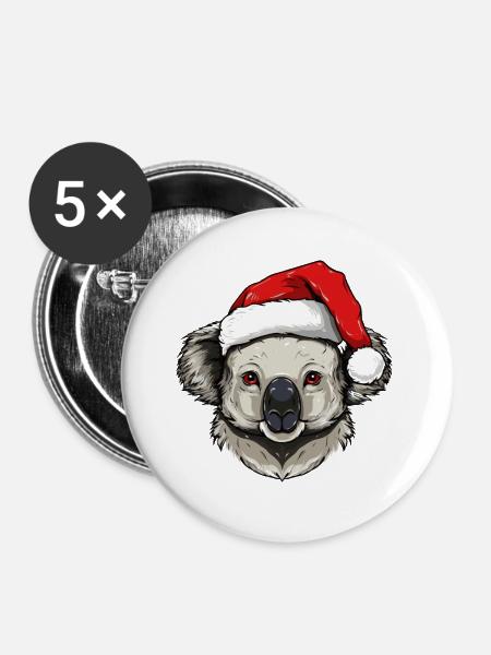 Koala Weihnachten Tier Kopf - Buttons klein 25 mm (5er Pack) - Weiß