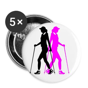 Marche Nordique Femme Silhouette - Lot de 5 petits badges (25 mm) - blanc - Devant