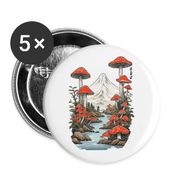 Magic Mushroom Panorama Vintage Toadstool Design - Buttons small 1''/25 mm (5-pack) - white - Front