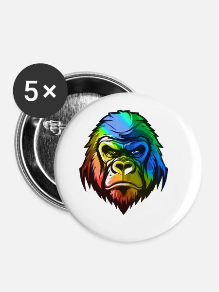 Gorilla Kopf Bunt - Buttons klein 25 mm (5er Pack) - Weiß