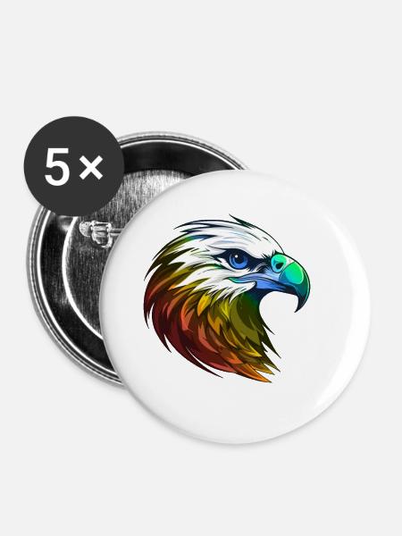 Adler Kopf Bunt - Buttons klein 25 mm (5er Pack) - Weiß