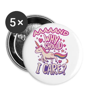 Unicorn Why Should I Care Funny Children's - Buttons small 1''/25 mm (5-pack) - white - Front