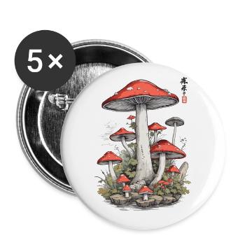 Japanese Mushroom Art Vintage Toadstool Design - Buttons small 1''/25 mm (5-pack) - white - Front