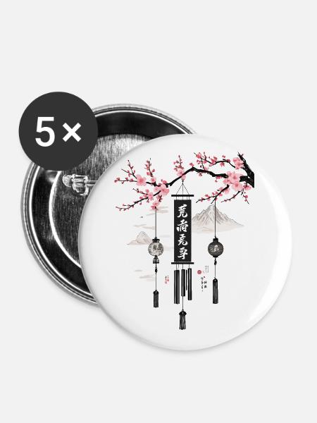 Asiatische Windglocken Kirschblüten Kunst - Buttons klein 25 mm (5er Pack) - Weiß