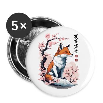 Magic Fox Cherry Blossoms Japan Kanji Design - Buttons small 1''/25 mm (5-pack) - white - Front