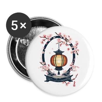 Kirschblüten Papierlaternen Japan Streetwear Style - Buttons klein 25 mm (5er Pack) - Weiß - Vorne