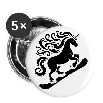 Minimalistisches Design: Einhorn Snowboarder - Buttons klein 25 mm (5er Pack) - Weiß - Vorne