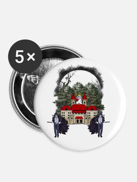 Schloss Mittelalter Fantasy Märchen Märchenfigur - Buttons klein 25 mm (5er Pack) - Weiß