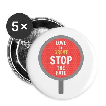 Stop Hate - Buttons klein 25 mm (5er Pack) - Weiß - Vorne