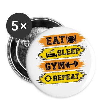 MANGEZ LE SOMMEIL GYM RÉPÉTER. Fitness, Sports, Entraînement, - Lot de 5 petits badges (25 mm) - blanc - Devant