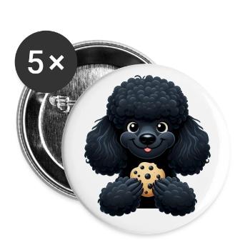 Schwarzer Pudel mit Keks süßes Design - Buttons klein 25 mm (5er Pack) - Weiß - Vorne