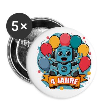 4 Jahre Kleiner Roboter mit bunten Luftballons - Buttons klein 25 mm (5er Pack) - Weiß - Vorne