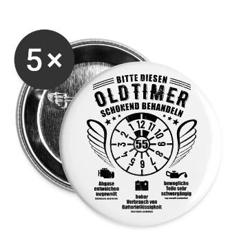 Oldtimer schonend behandeln - 55. Geburtstag - Buttons klein 25 mm (5er Pack) - Weiß - Vorne