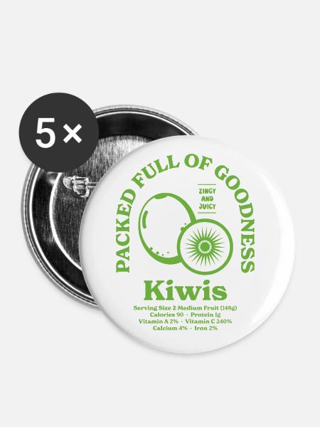 Kiwi Ernährung - Buttons klein 25 mm (5er Pack) - Weiß