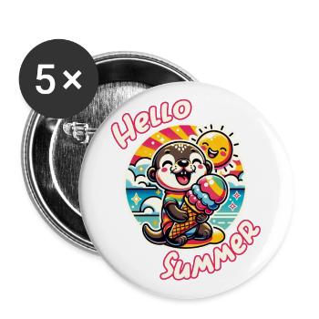 Hallo Sommer lustiger Otter mit großer Eistüte - Buttons klein 25 mm (5er Pack) - Weiß - Vorne