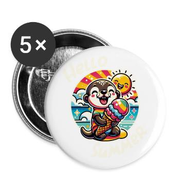 Bonjour loutre drôle d’été avec un gros cornet de crème glacée - Lot de 5 petits badges (25 mm) - blanc - Devant