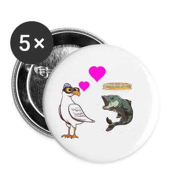 Seagull Loves Fish Fish Maritime Sailor - Buttons small 1''/25 mm (5-pack) - white - Front