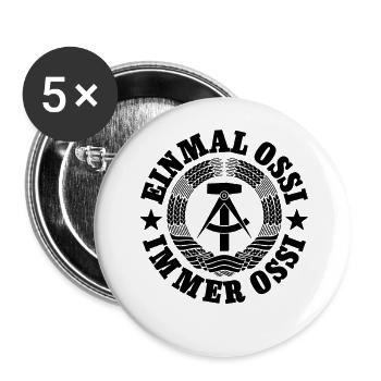 DDR Wappen, Einmal Ossi, Immer Ossi, Spruch - Buttons klein 25 mm (5er Pack) - Weiß - Vorne