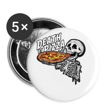 Squelette humoristique mangeant de la pizza Graphique drôle - Lot de 5 petits badges (25 mm) - blanc - Devant
