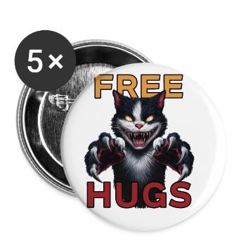 Funny Hugs For Free Horror Fierce Cat Humor - Buttons small 1''/25 mm (5-pack) - white - Front