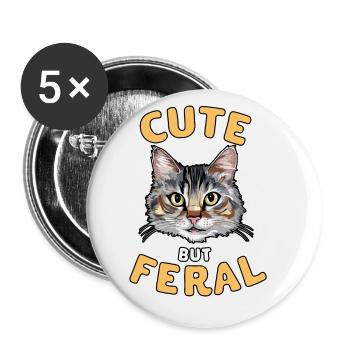 Niedliche, aber wilde Katze Lustiges Tierdesign - Buttons klein 25 mm (5er Pack) - Weiß - Vorne