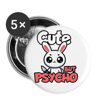 Cute But psycho rabbit Adorable Kawaii Animal - Buttons small 1''/25 mm (5-pack) - white - Front