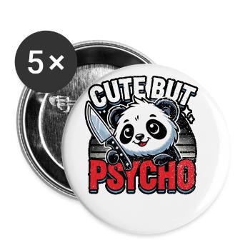 Cute But Psycho Panda Adorable Kawaii Animal - Buttons small 1''/25 mm (5-pack) - white - Front