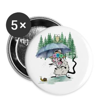 Drôle de rat forêt temps pluvieux parapluie randonnée - Lot de 5 petits badges (25 mm) - blanc - Devant