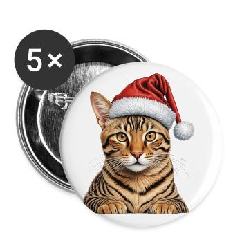 Weihnachten Bengalkatze - Buttons klein 25 mm (5er Pack) - Weiß - Vorne