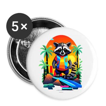 Retro-Waschbär im tropischen Sonnenuntergang - Buttons klein 25 mm (5er Pack) - Weiß - Vorne