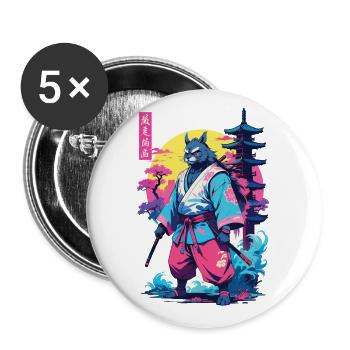 Tanuki Yokai Vaporwave Aesthetic Samurai Art - Buttons small 1''/25 mm (5-pack) - white - Front