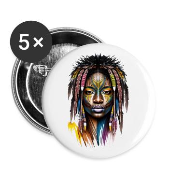 African woman with face paint and feathers - Buttons small 1''/25 mm (5-pack) - white - Front